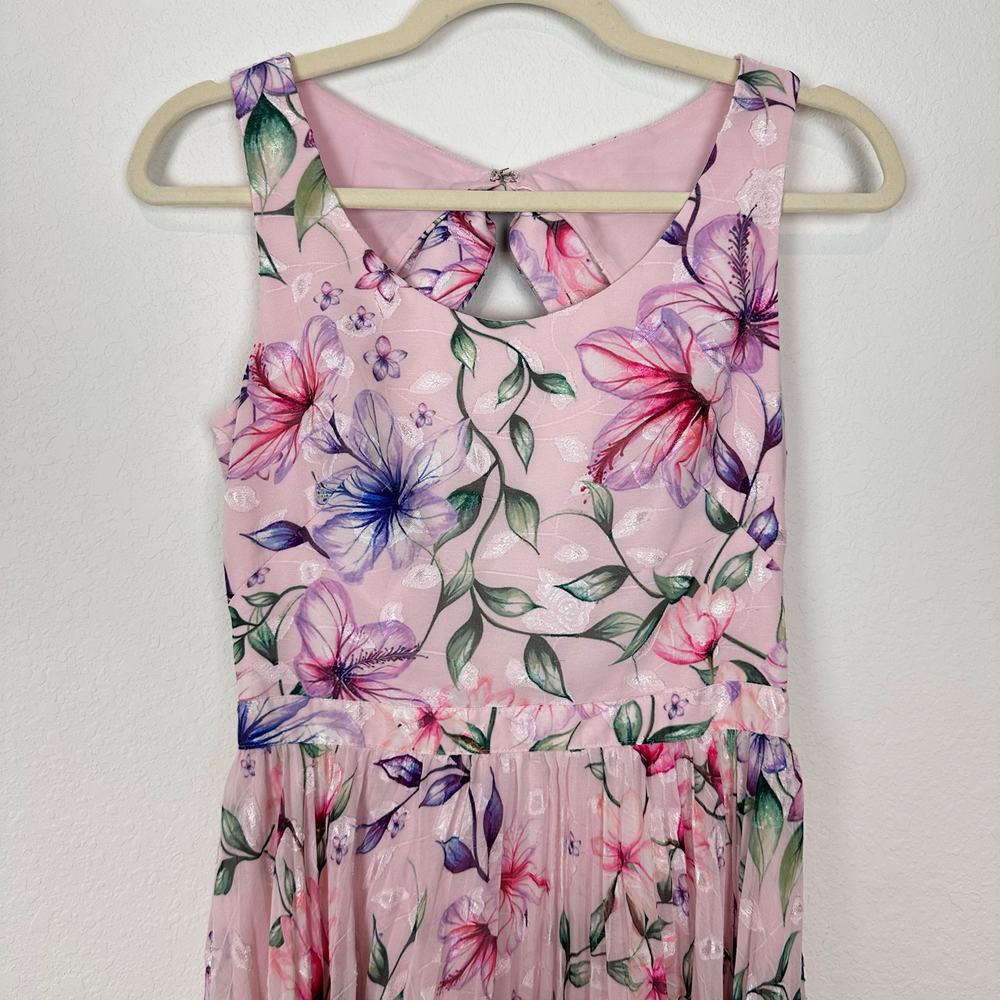 Marchesa Notte Floral Pleated Midi Dress in Blush Pink Size 0 - Picture 8 of 10